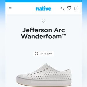 Native Shoes Jefferson Arc Wanderfoam Sneaker - White 7 NWT